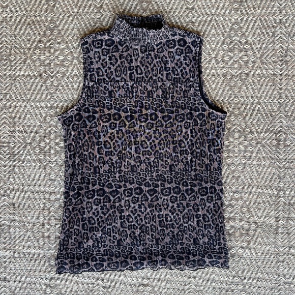 Adrianna Papell Pleated Mock Neck Sparkle Metallic‎ Leopard Print Sleeveless M - Picture 1 of 6
